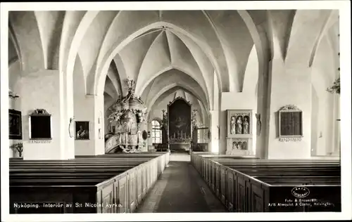 Ak Nyköping Schweden, Interiör av St. Nicolai kyrka