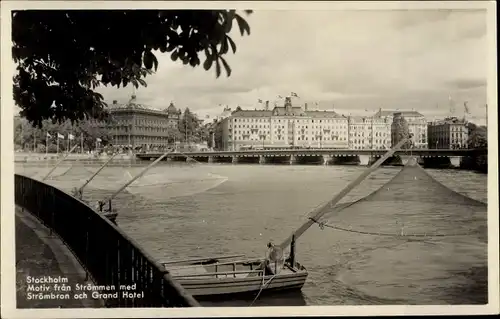 Ak Stockholm Schweden, Motiv fran Strömmen med Strömbron och Grand Hotel