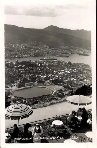 Ak Bergen Norwegen, Fra Flöien, Aussicht über die Stadt, Dampfer, Teich