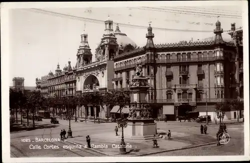 Ak Barcelona Katalonien Spanien, Calle Cortes esquina a Rambla Cataluna