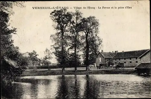 Ak Verneuil l'Étang Seine et Marne, Village de l'Etang, La Ferme et la piece d'Eau