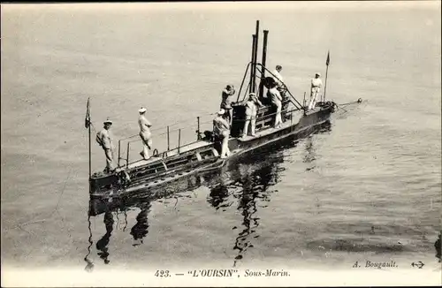 Ak Französisches U Boot, L'Oursin, sous marin, Seeleute an Deck