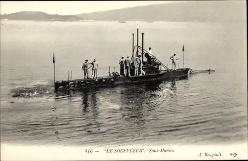 Ak Französisches U Boot, Le Souffleur, sous marin, Seeleute an Deck