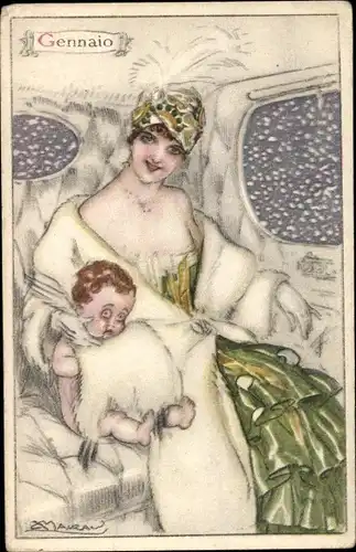 Künstler Ak Mauzan, Frau mit Kleinkind