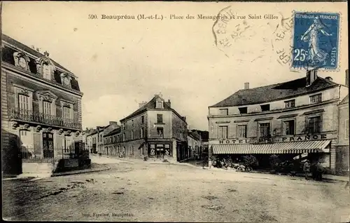 Ak Beaupréau Maine et Loire, Place des Messageries et rue Saint Gilles, Hotel de France