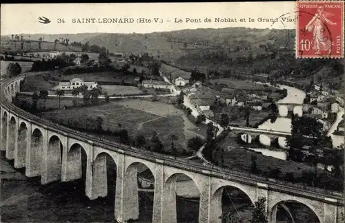 Ak Saint Léonard Haute Vienne, Le Pont de Noblat, Le Grand Viaduc