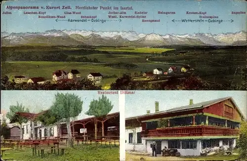 Ak Zell bei Ebenhausen Schäftlarn Oberbayern, Alpenpanorama, Karwendel Gebirge, Wetterstein