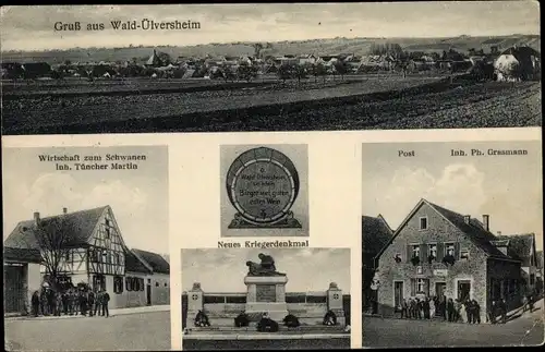 Ak Wald Ülversheim Uelversheim, Panorama, Wirtschaft zum Schwanen von Martin Tüncher, Post, Denkmal