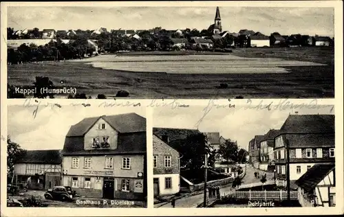 Ak Kappel im Hunsrück, Panorama, Kirche, Gasthaus, Straßenpartie