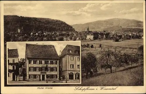 Ak Schopfheim in Baden, Hotel Krone, Blick auf den Ort