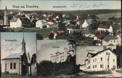 Ak Straßberg Bobingen in Schwaben, Schloss, Gasthaus, Waldkapelle, Blick auf den Ort