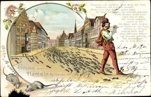 Litho Hameln in Niedersachsen, Der Rattenfänger, Ratten