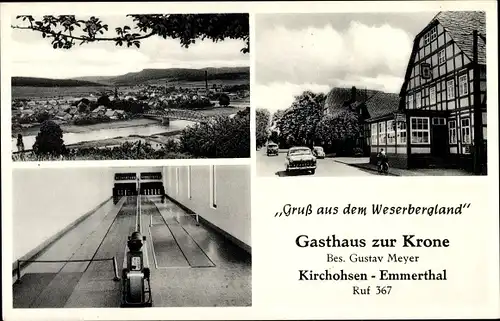 Ak Kirchohsen Emmerthal Niedersachsen, Gasthof zur Krone, Kegelbahn, Ort