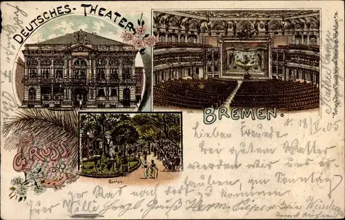 Litho Hansestadt Bremen, Deutsches Theater, Inneres, Garten