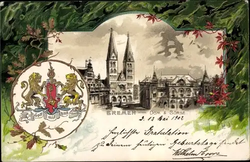 Passepartout Wappen Litho Hansestadt Bremen, Dom, Börse