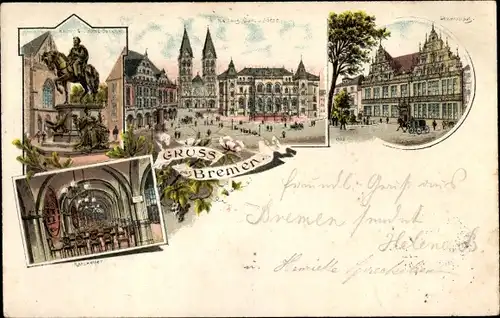 Litho Bremen, Gewerbehaus, Rathaus, Dom, Börse, Denkmal, Ratskeller