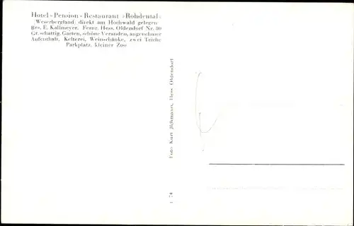 Ak Rohdental Hessisch Oldendorf an der Weser, Försterbank im Schneegrund, Pension