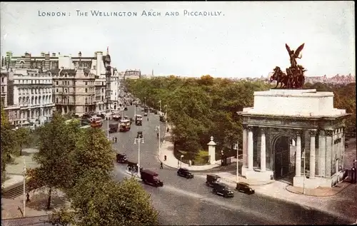 Ak London City England, The Wellington Arch and Piccadilly