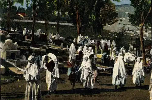 Ak Algier Alger Algerien, Le Vendredi au Cimetiere d'El Kettar, Friedhof, verschleierte Frauen