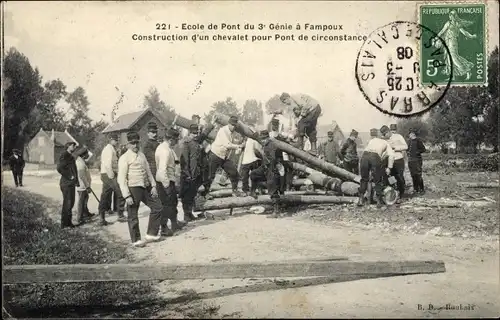 Ak Fampoux Pas de Calais, Ecole du Pont du 3e Genie, Construction d'un chevalet pour Pont