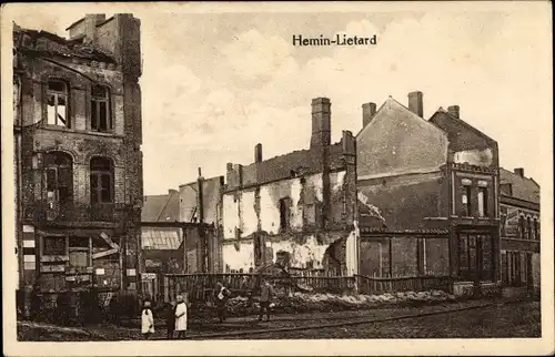 Ak Hénin Liétard Hénin Beaumont Pas de Calais, Stadtpartie, Zerstörungen, 1. WK