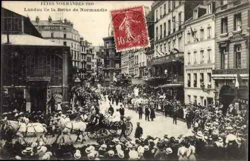 Ak Rouen Seine Maritime, Landau de la Reine de Normandie, Fetes Normandes 1909