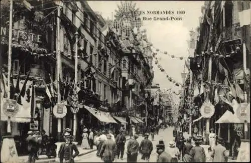 Ak Rouen Seine Maritime, La Rue Grand Pont, Fetes Normandes 1909