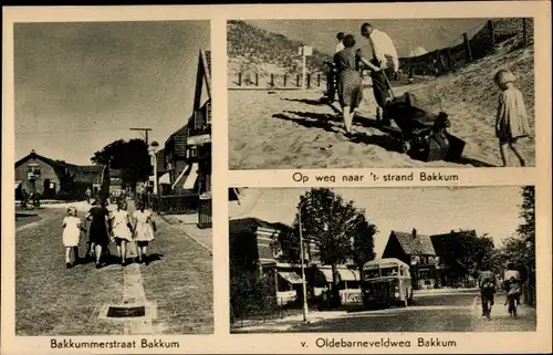Ak Bakkum Nordholland Niederlande, Op weg naar 't strand, Bakkummerstraat, Oldebarneveldweg, Bus