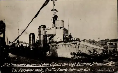 Ak Deutsches Kriegsschiff, Zerstörer G 41, Schäden nach Kollision mit HMS Falmouth