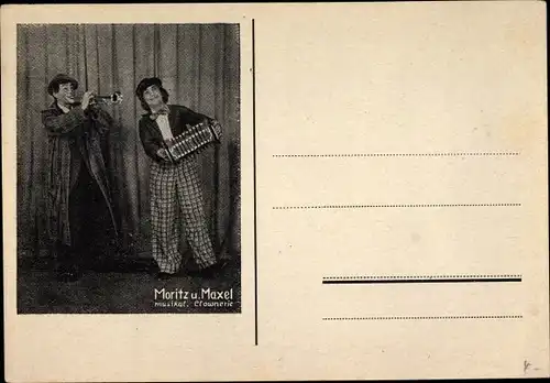 Ak Moritz und Maxel, musikalische Clownerie, Clowns mit Musikinstrumenten