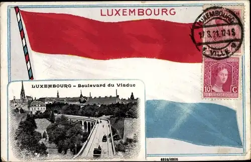 Präge Passepartout Ak Luxemburg, Boulevard du Viaduc, Fahne