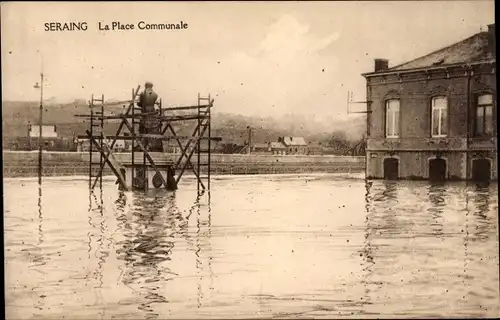 Ak Seraing Wallonien Lüttich, La Place Communale, Hochwasser