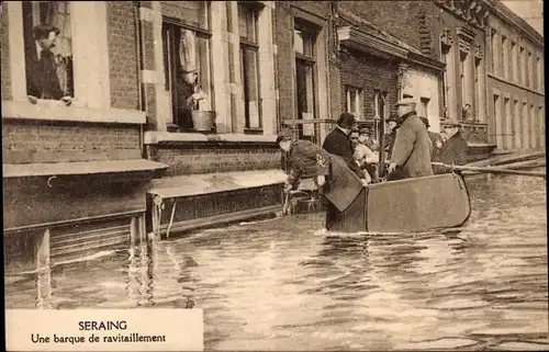 Ak Seraing Wallonien Lüttich, Une barque de ravitaillement, Hochwasser
