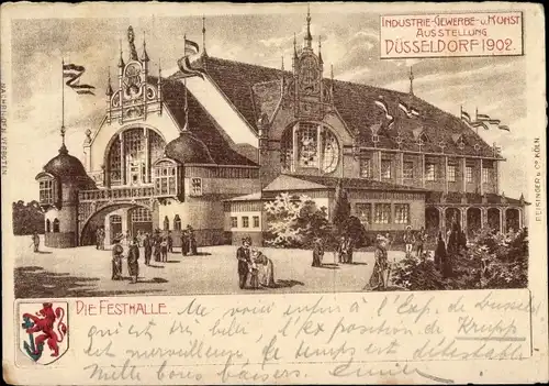 Litho Düsseldorf am Rhein, Industrie und Gewerbeausstellung 1902, Festhalle