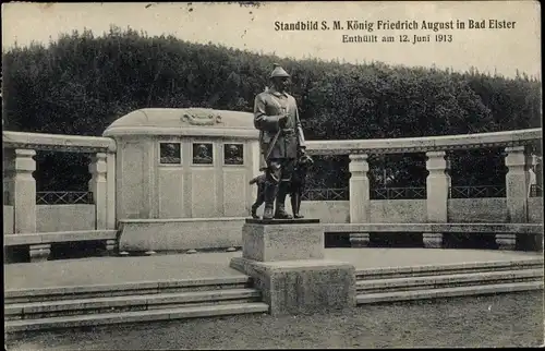 Ak Bad Elster im Vogtland, Standbild König Friedrich August, Enthüllt 1913
