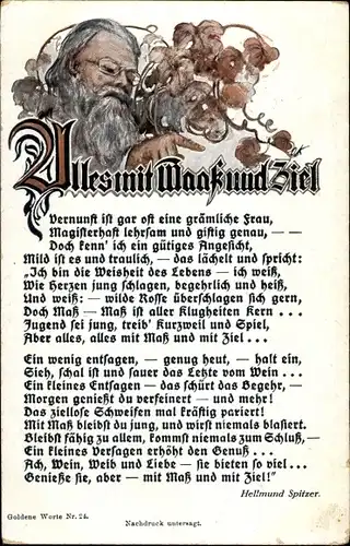 Ak Alles mit Maaß und Ziel, Hellmund Spitzer, Goldene Worte Nr. 24