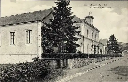 Ak Bécon les Granits Maine et Loire, La Mairie et les Ecoles