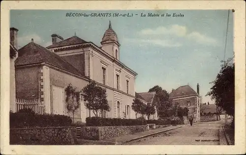 Ak Bécon les Granits Maine et Loire, La Mairie et les Ecoles