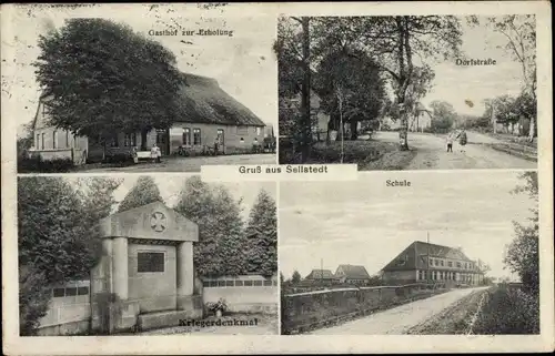 Ak Sellstedt in Niedersachsen Dorfstraße, Schule, Kriegerdenkmal, Gasthof zur Erholung