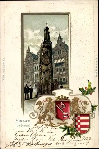 Präge Wappen Litho Hansestadt Bremen, Der Roland
