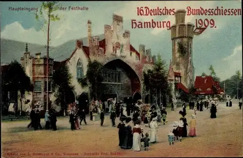 Ak Hamburg Mitte Altstadt, 16. Deutsches Bundesschießen 1909, Festhalle, Besucher