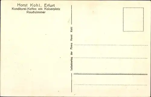 Ak Erfurt in Thüringen, Konditorei Kaffee, Anger 63, Rauchzimmer