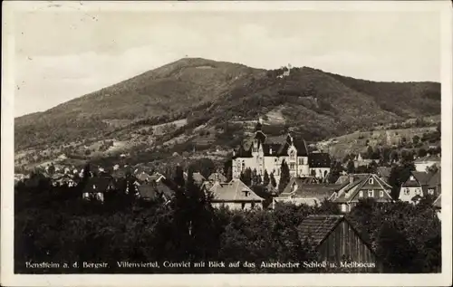 Ak Bensheim an der Bergstraße Hessen, Villenviertel, Conviet mit Blick auf Auerbacher Schloss u. Mel