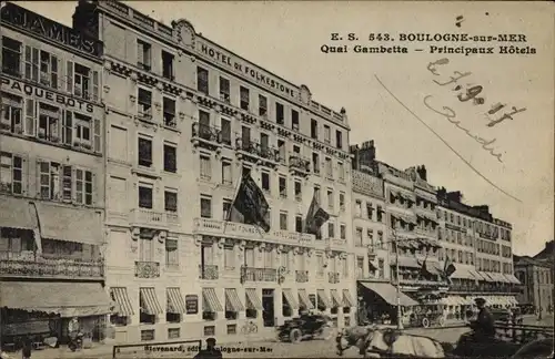 Ak Boulogne sur Mer Pas de Calais, Quai Gambetta, Principaux Hotels, Hotel de Folkestone