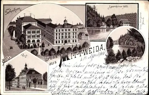 Litho Mittweida in Sachsen, Technikum, Lauenheimer Mühle, Ringetal, Post