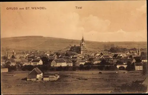 Ak St. Wendel in Saarland, Totalansicht der Stadt, Wendalinusbasilika