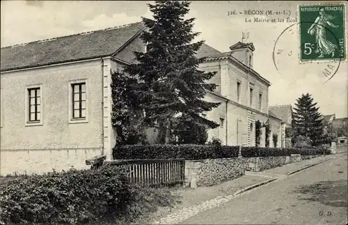 Ak Bécon les Granits Maine et Loire, La Mairie et les Ecoles