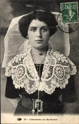 Ak Haute Vienne Frankreich, Limousine en Barbichet, Frau in Tracht, Portrait