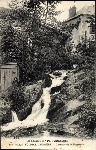 Ak Saint Sulpice Laurière Haute Vienne, Cascade de la Papeterie