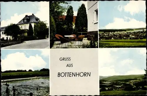 Ak Bottenhorn Bad Endbach, Totalansicht vom Ort, Pension Staus Becker, Außenansichten, Schwimmbad